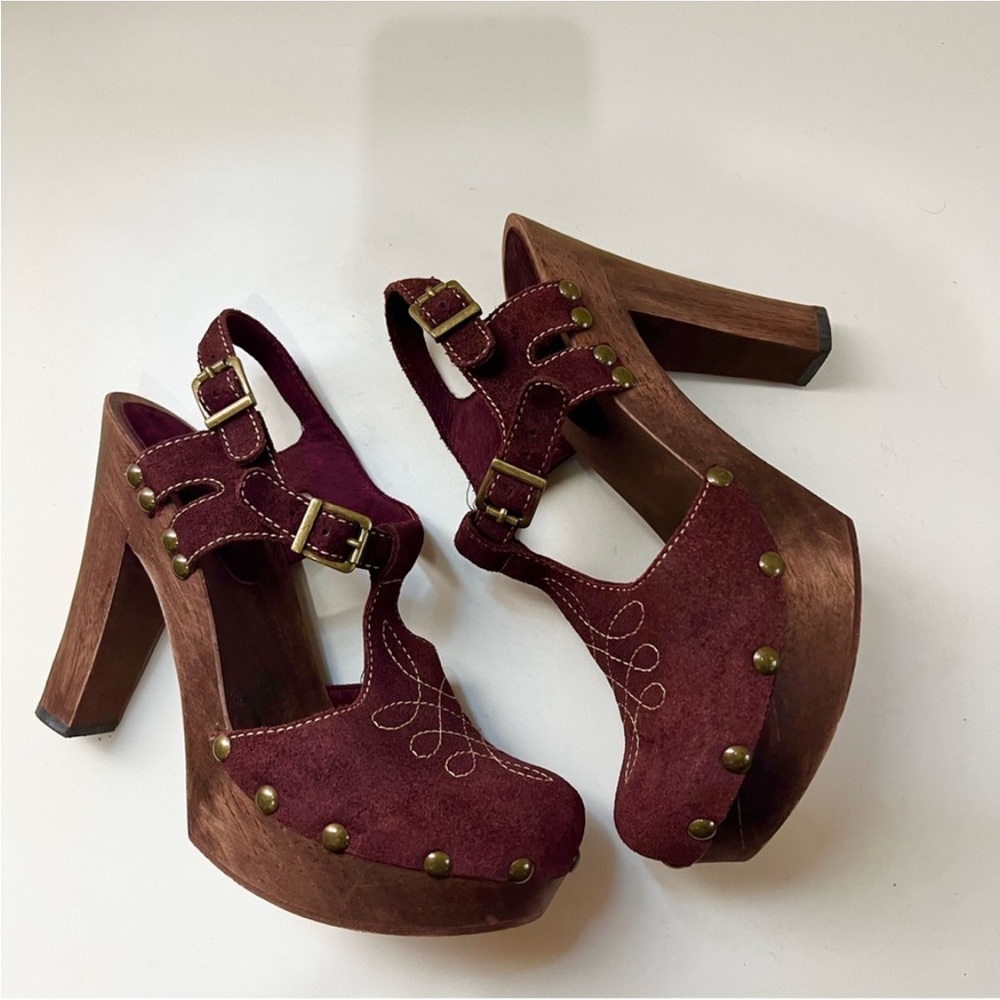 KORS Michael Kors  studded platform heels sling back wood heel size 8 burgundy